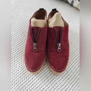 Eric Michael Serena Platform Burgundy Suede Espadrilles with Zipper